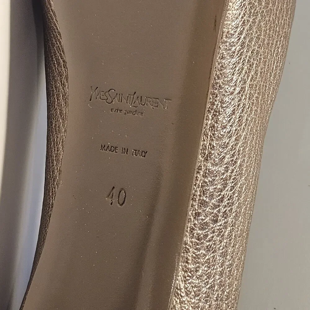 YVES SAINT LAURENT Bronze Leather Tribtoo Platform Pumps Italy dust bag SZ 10 - Picture 7 of 10